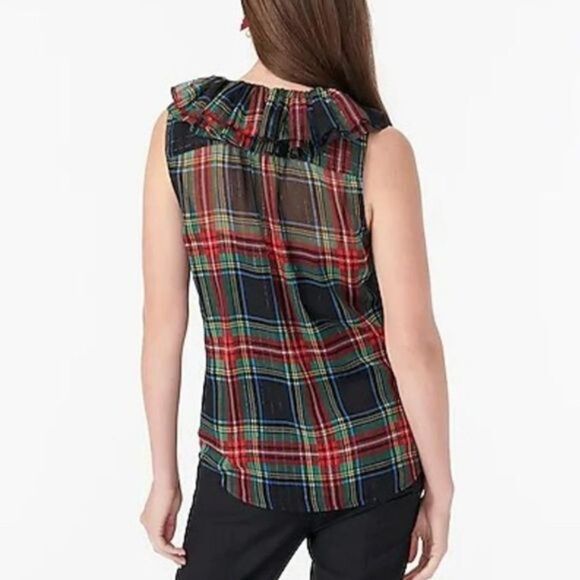 J. Crew Ruffle Collar Stewart Tartan Plaid Sleeveless Button Top Blouse Medium - Picture 3 of 11